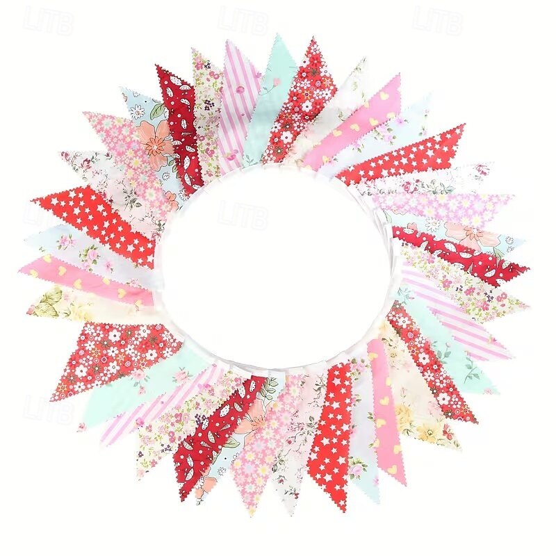 Bandeirinhas de tecido floral estilo campestre de 10m/393,7 polegadas, bandeirinhas de cordão para pendurar em ambientes internos e externos, bandeirinhas de puxar com estampa floral vintage para de 2026 por $24.99 –P7
