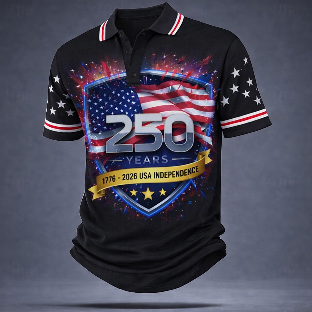 Herren Polo Shirt mit amerikanischer Flagge zum 250. Jubiläum 1776 2026 Kurzarm mit Kragen Golf Freizeit Sommer Top 2026 - $22.99 –P4