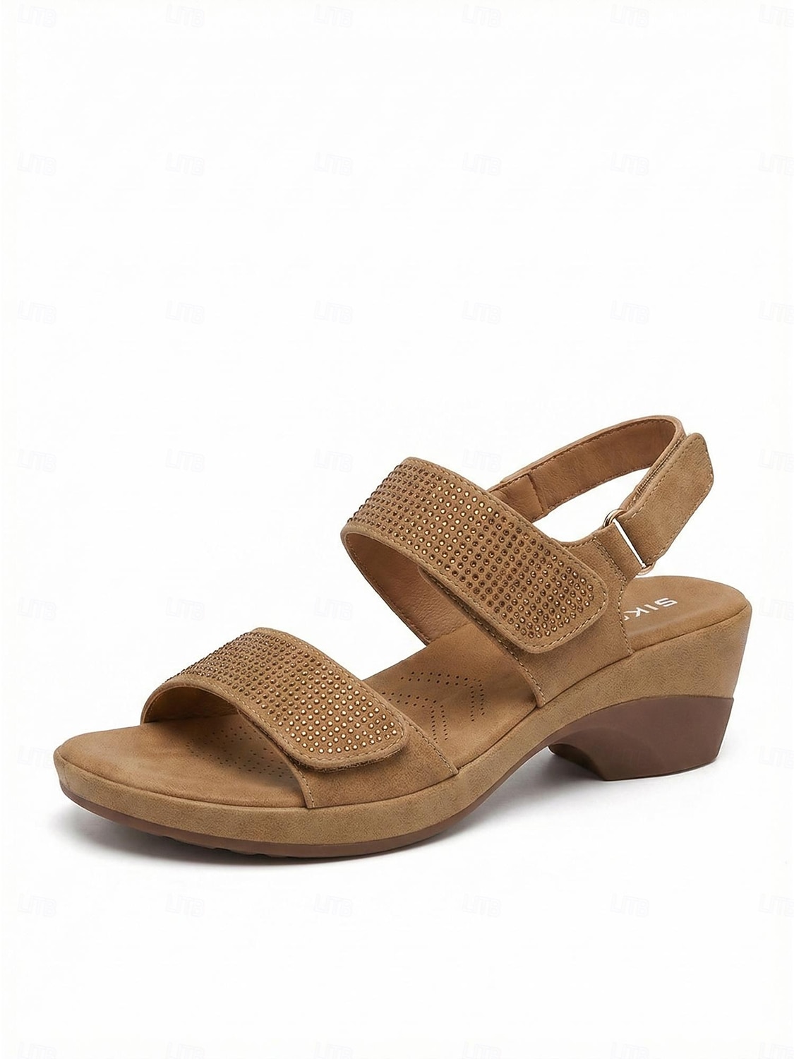 Women's Camel Rhinestone Comfort Heel Sandals with Adjustable Straps – Cushioned Chunky Heel Arch Support Sandals for Travel, Daily Wear, Garden Leisure & Casual Outfits 2026 - $42.99 –P7