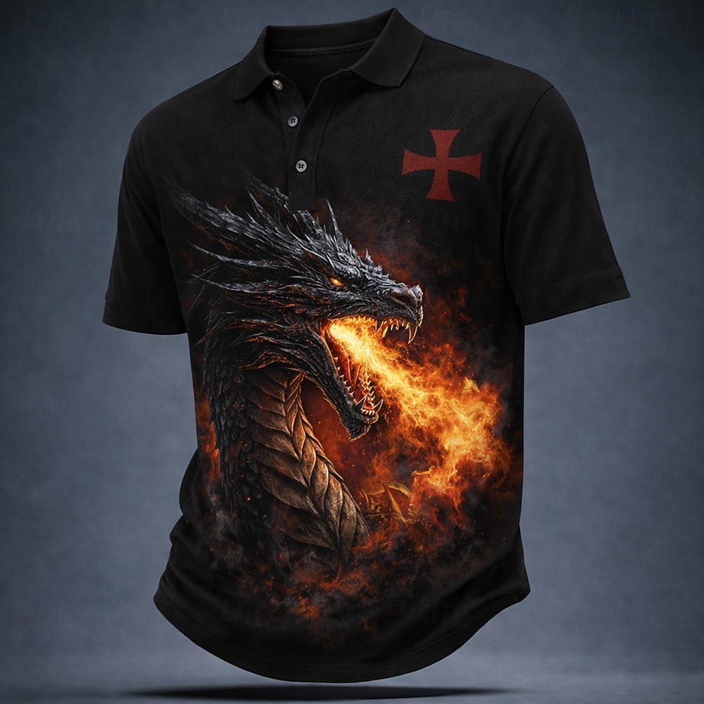 Hombre Dragón Cruz Camisetas polo Manga Corta Camisas de polo Diseño Vintage Casual Calle Ropa Deportiva Ropa Cotidiana Impresión 3D Botones Malla Transpirable Verano Primavera Negro Rojo Marrón 2026 - $21.99 –P2