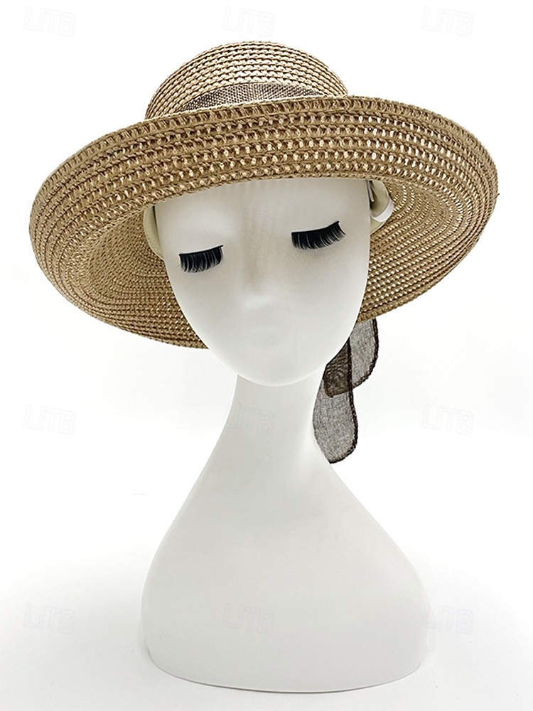 Damen-Sonnenhut im Boho-Stil, faltbarer Strohhut mit breiter Krempe und Schleife in verschiedenen Farben für Strandurlaub, Freizeit, Reisen und Sommerurlaub im Resort. 2026 - $11.99 –P6