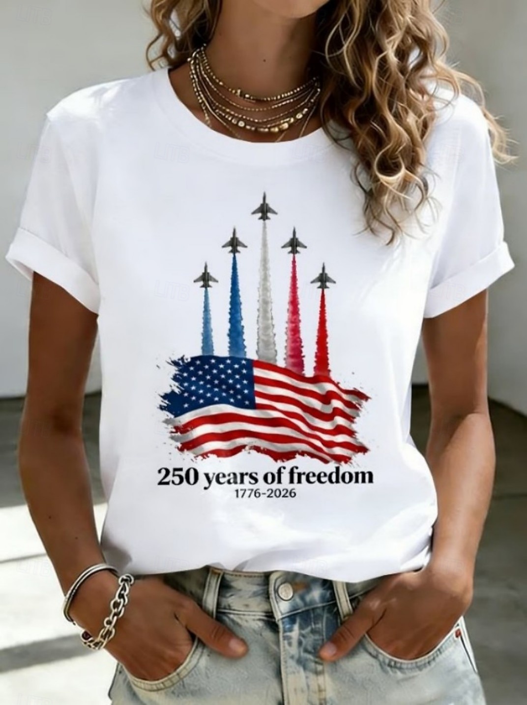 Dia da Independência Americana Mulheres Camiseta Imprimir Gráfico Bandeira Letra Vintage Moda à moda Manga Curta Gola Redonda Decote Redondo Tops regulares Casual Diário Final de semana Branco Branco de 2026 por $7.99 –P2