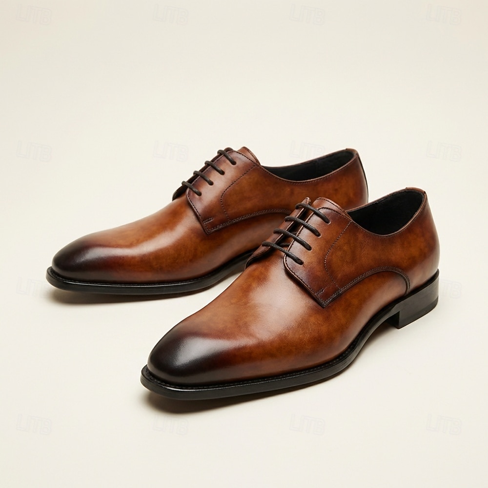 Men's Green Leather Derby Dress Shoes with Black-Toe Gradient Finish, Lace-Up Formal Oxfords for Stylish Men, Ideal for Business, Weddings, Parties and Evening Events 2026 - $94.99 –P7