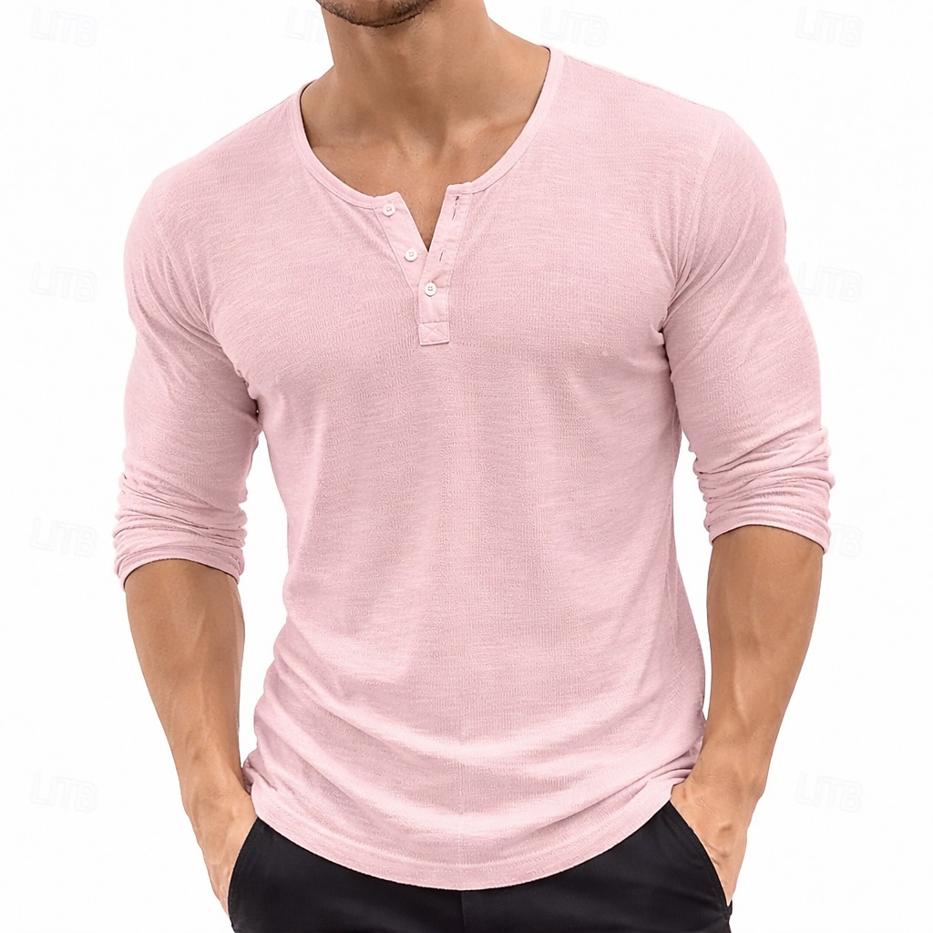 Miesten T-paidat Pellava T-paita Pitkähihainen Yhtenäinen väri Tavallinen Solid Color Loma Vapaa-aika Napit Perus Henley Kausaliteetti Päivittäin ulko- Kevät kesä Kesä Kevät Sininen Musta 2026 - ₪74 –P6