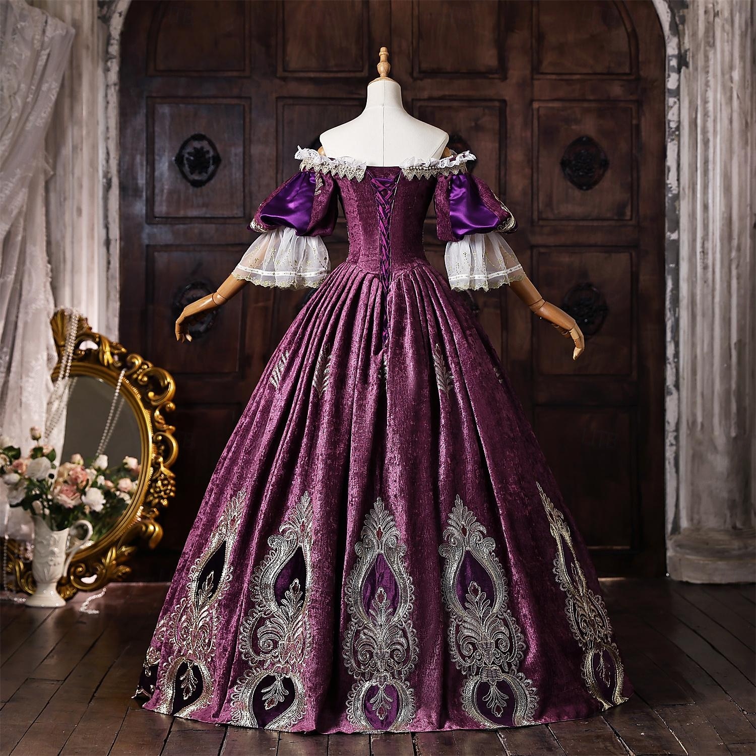 short purple victorian dress 1860s Civil War Victorian Prom Dress Vintage Southern Belle Ball Gown Purple