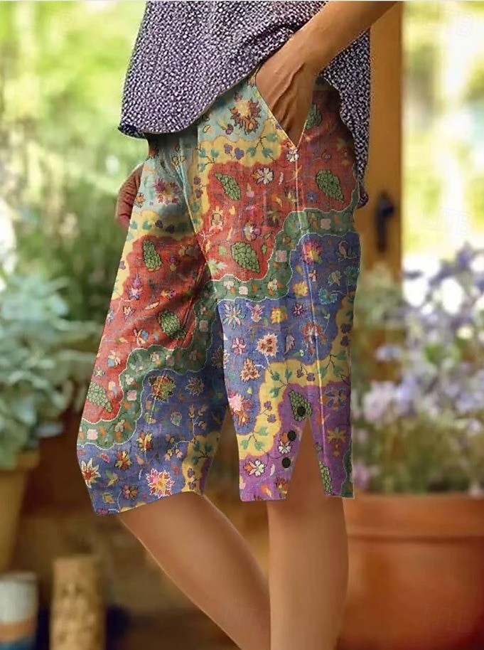 Dames Katoenen linnen shorts Capri broeken Vakantie Vintage oma-stijl aan de kust Knielengte Medium Taille Bloemig Grafisch Paisley Afdrukken Comfort Inelastisch Dagelijks Buiten Straat blauw 2026 - $31.99 –P2