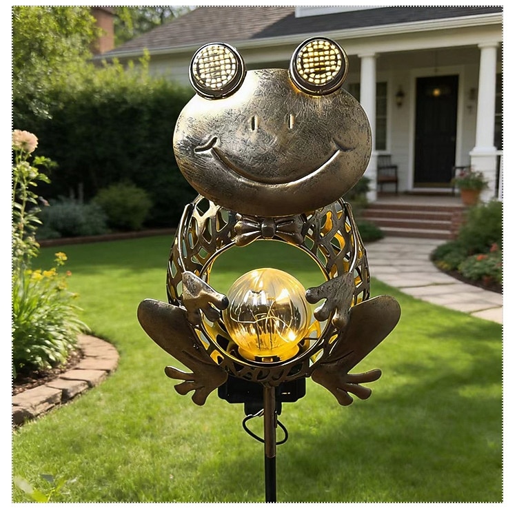 Lampada solare da esterno impermeabile a LED creativa a forma di rana con paletto in ferro, ideale per giardino, cortile, vialetto, prato e illuminazione paesaggistica per ville. del 2026 a $26.99 –P5