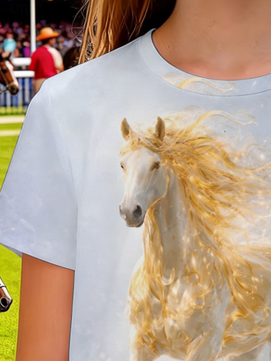 Derby del Kentucky Ragazze 3D Grafico Cavallo Maglietta Manica Corta Stampa 3D Estate Primavera Sport Moda Streetwear Bambini 4-12 Anni Girocollo Casuale Quotidiano All'aperto Vestibilità regolare del 2026 a $14.49 –P6