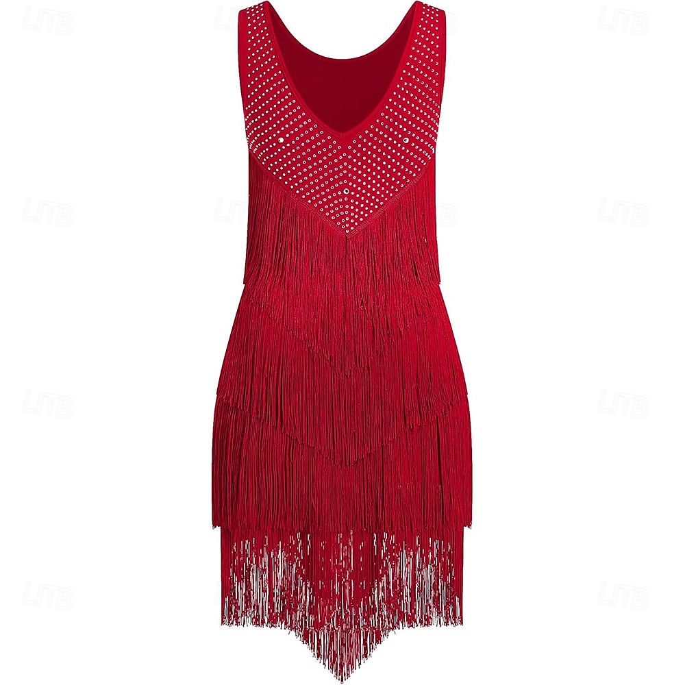 Women's Black Latin Ballroom Dance Wear - Rhinestone Sheer Mesh Sleeveless Bodysuit with Rhythmic Tassel Hem for Performance 2026 - $277.09 –P2