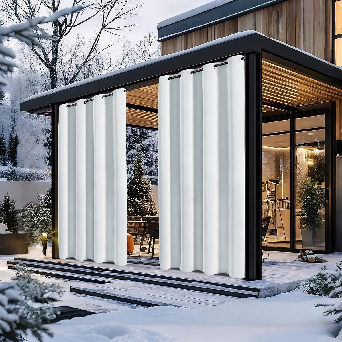 Wasserdichter, verdunkelnder, grauer Terrassenvorhang mit Ösenaufhängung, wärmeisolierend und blickdicht für Pergola, Pavillon, Veranda, Terrasse, Balkon, Gartenhaus und Garten. 2026 - $18.99 –P6