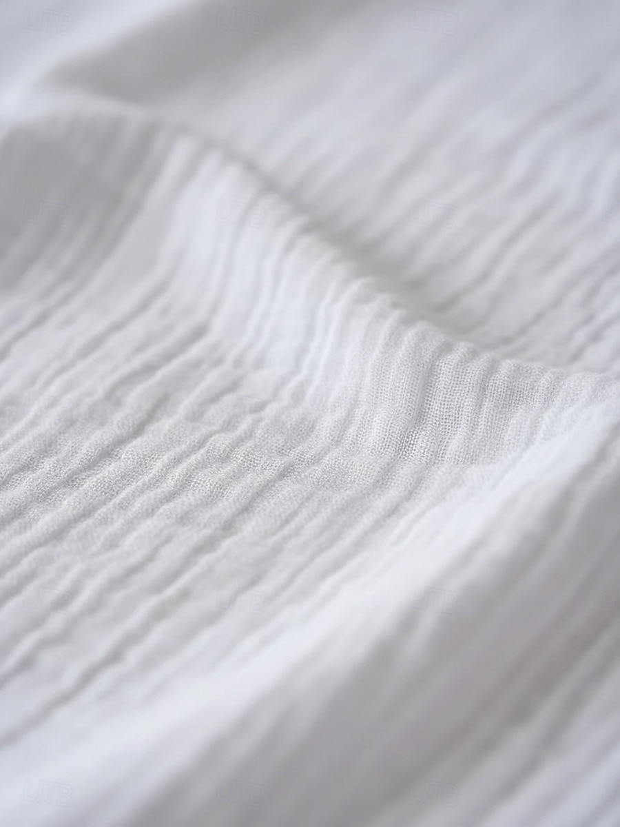 Pentru femei Cămașă din bumbac Zdrobit Cu Șiret Tunică Culoare solidă Epocă Modă Manșon Jumate Mâneci Lejere În V Crop Tops Casual Zilnic Negru Alb Vară 2026 - $19.99 –P4