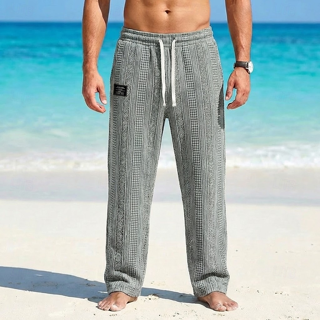 Hombre Pantalones Pantalones casuales Pantalones anchos Pantalones texturizados Jacquard Correa Pierna recta Geométrico Plano Comodidad Longitud total Casual Diario Exterior Vacaciones Moda Azul 2026 - $27.99 –P8