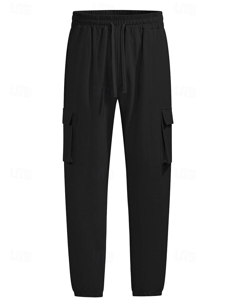 Herren Cargo-Hosen Leinenhosen Hose Sommerhose Strandhose Kordelzug Elastischer Bund Mehrere Taschen Einfach Komfort Atmungsaktiv Täglich Outdoor Strand Urlaub Mode Schwarz Weiß Unelastisch 2026 - $25.99 –P11