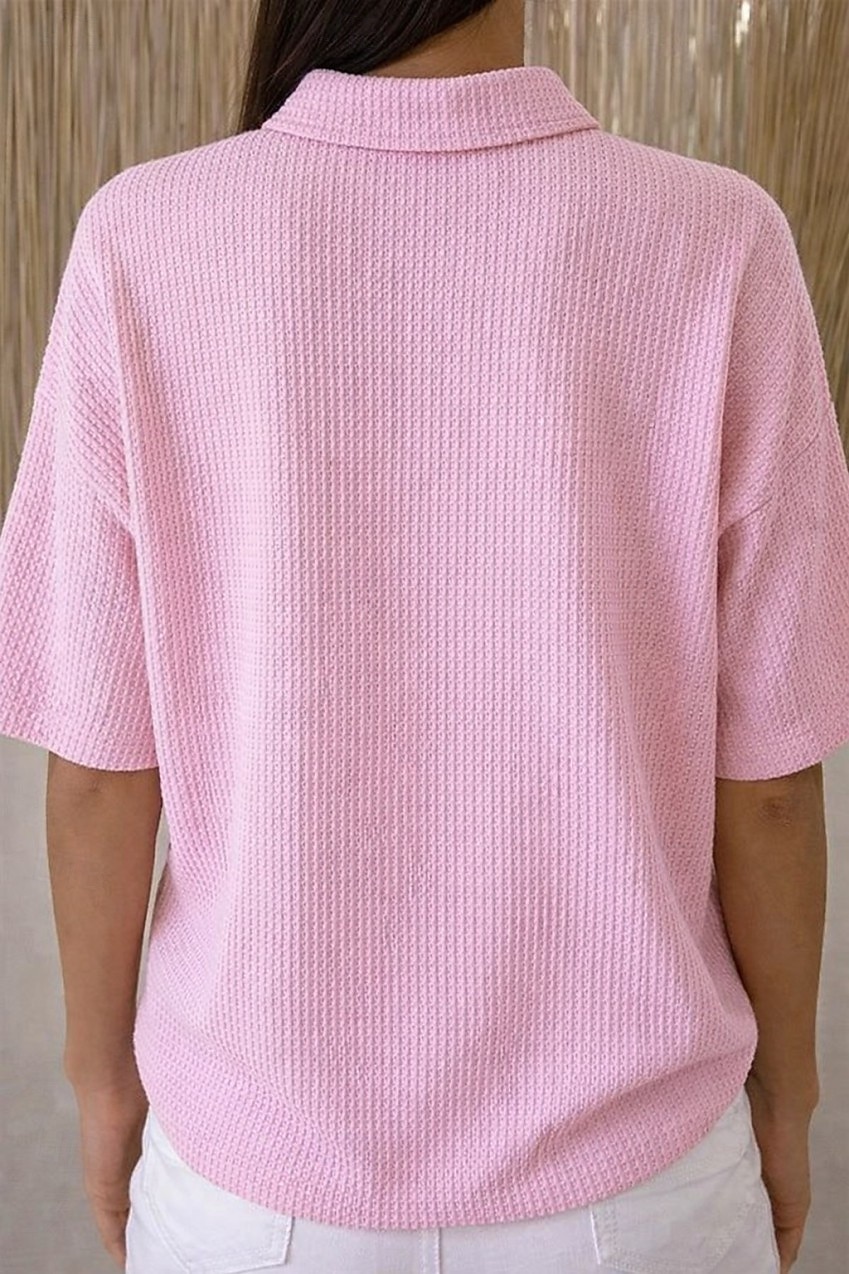 Dame Vaffelskjorte Sommertopper Knapper Helfarge Årgang Stilfull Ermeløs Polokrage Lange topper Daglig utendørs Ferie Gul Lysegrønn Rosa Sommer Vår Høst 2026 - $26.99 –P3