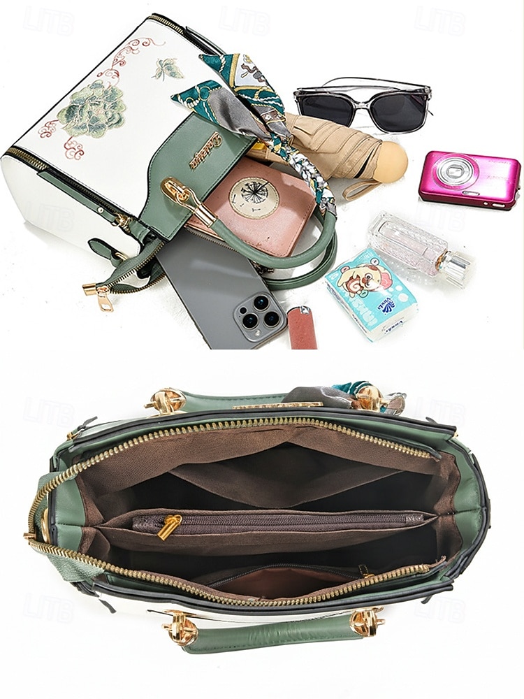 Γυναικεία τσάντα χειρός με κέντημα και λουλούδι, με διακοσμητικό κασκόλ, από συνθετικό δέρμα, σε πολλά χρώματα, κομψό, casual στυλ, ιδανική για καθημερινή χρήση, γραφείο και κοινωνικές συγκεντρώσεις. 2026 - $29.99 –P11