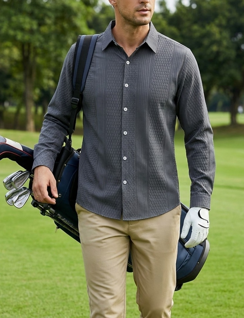 Men's Shirt Casual Shirt Button Up Shirt Jacquard Shirt Blue Black Green khaki Dark Blue Long Sleeve Plain Shirt Collar Casual Daily Buttons Clothing Apparel Elegant Fashion Casual 2026 - $29.99 –P13
