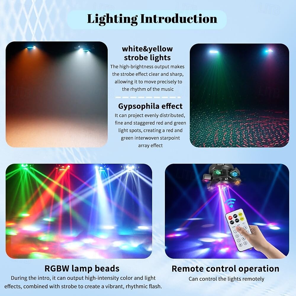 6 Arm Moving Head DJ Lights,150W RGBW LED Stage Lighting with Strobe & Bee-Eye Effect, Red/Green Starry, DMX512, Remote Control,Sound Activated,540° Rotation for Party, Clubs, Disco 2026 - $161.99 –P3