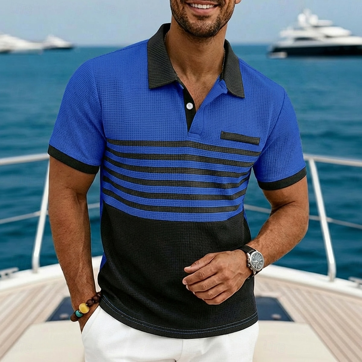 Men's Golf Shirt Waffle Knit Polo Shirt Casual Business Classic Short Sleeve Fashion Modern Solid Color Striped Buttons Summer Spring Regular Fit White Royal Blue Green Khaki Gray Golf Shirt 2026 - $20.99 –P7