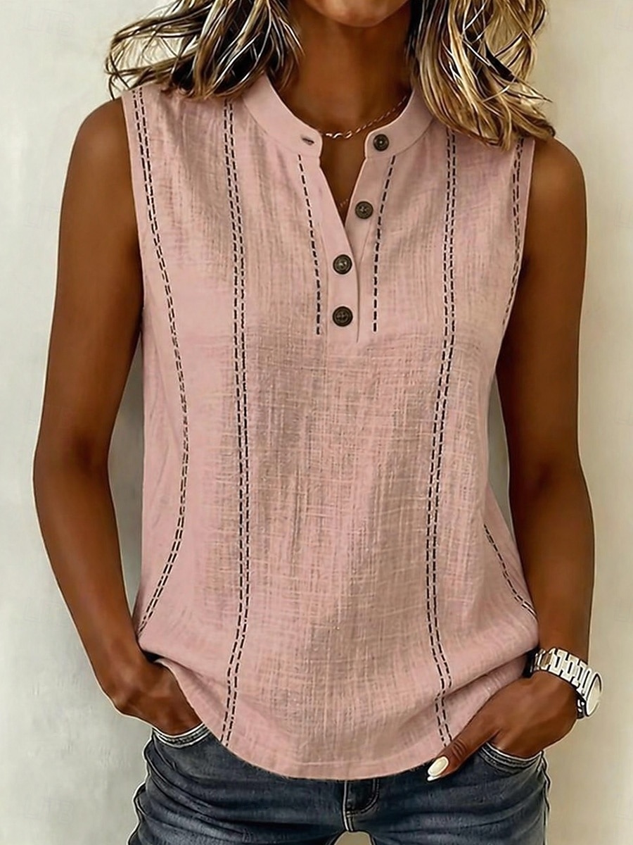 Femmes Chemise Chemise Décontractée Bohème Vacances Mode Sans manches Hauts courts Occasionnel Quotidien Travail Bleu Rose Claire Beige Été Printemps de 2026 ? $26.99 –P5