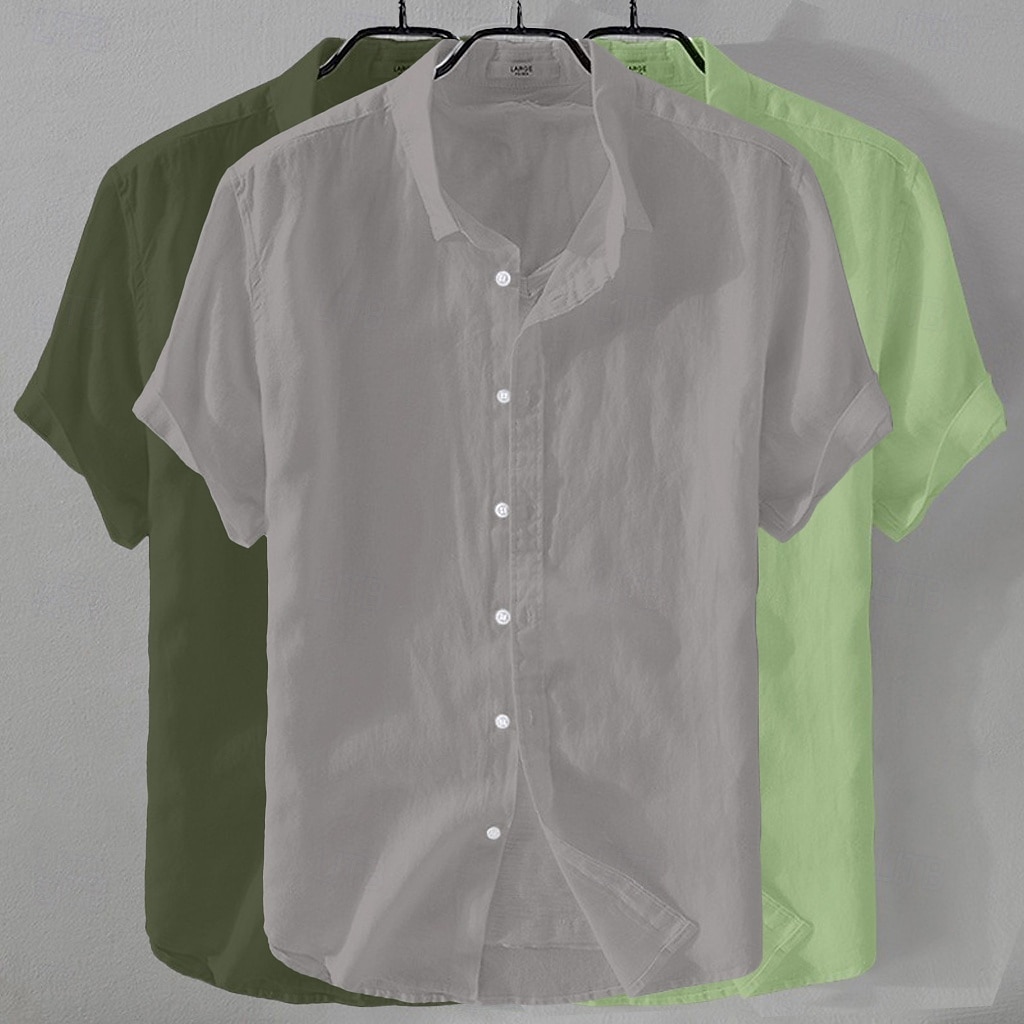 Per uomo Camicia Camicia di lino Camicia Estiva Abbigliamento da spiaggia Camicia con Bottoni Semplice Casuale Spiaggia Nero+Bianco+Grigio Blu navy + blu + bianco Kaki+Verde+Blu navy Blu navy + blu del 2026 a $41.99 –P11