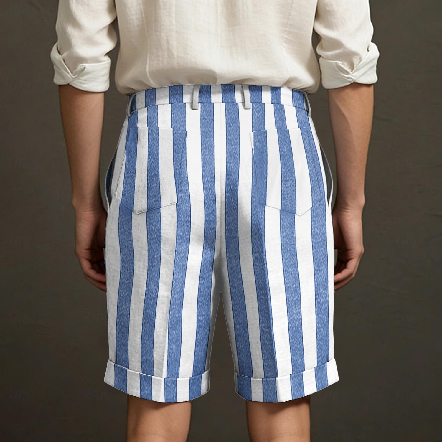 Homens Calção Shorts de linho Shorts de verão Shorts de praia Bolsos Cintura elástica Listrado Conforto Respirável Comprimento do joelho Ao ar livre Praia Feriado Férias Azul Rosa Sem Elasticidade de 2026 por $24.99 –P6
