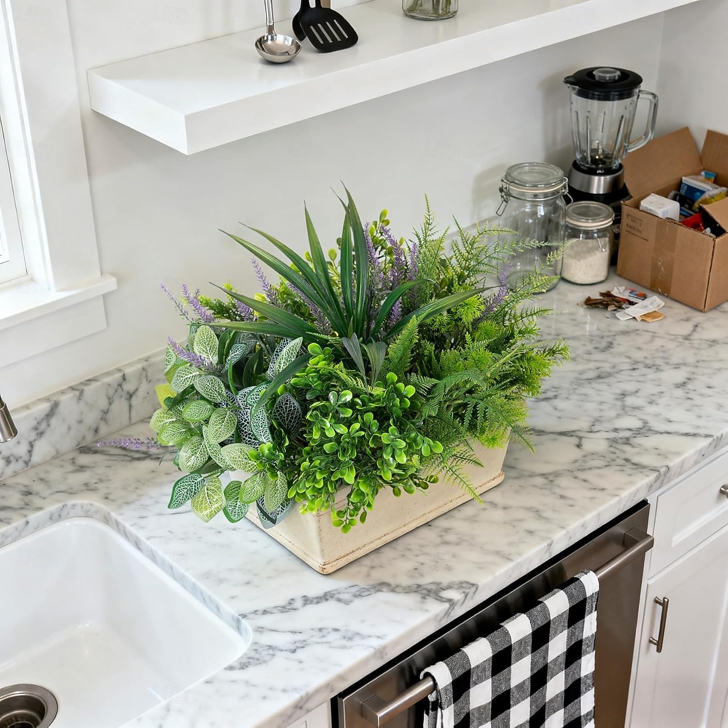 Venkovní umělé rostliny odolné proti UV záření - 12 kytic, realistické umělé eukalyptové kapradiny, levandulové zeleně na terasu, zahradu, přední verandu, dekoraci, odolné proti povětrnostním vlivům, 2026 - $22.99 –P5