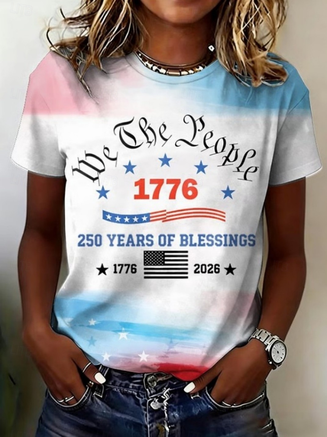 American Independence Day Women's T Shirt Print Graphic Flag Letter Vintage Fashion Stylish Short Sleeve Crew Neck Round Neck Regular Tops Casual Daily Weekend White-Blue Red / Blue Black+Blue Summer 2026 - $21.99 –P1