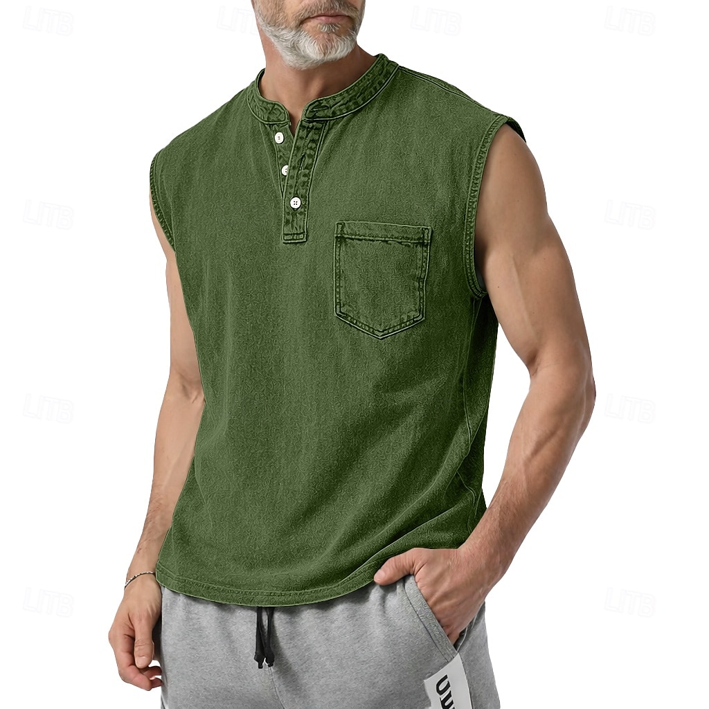 SoftFade™ Canotta da Uomo Top Canotta Camicia Denim Camicia Acid Wash Maniche Senza Maniche Con Cappuccio Zip Henley Estate Primavera Piana Base Cappuccio Casual Vacanza Strada Viola Top T-Shirt per del 2026 a $23.99 –P9