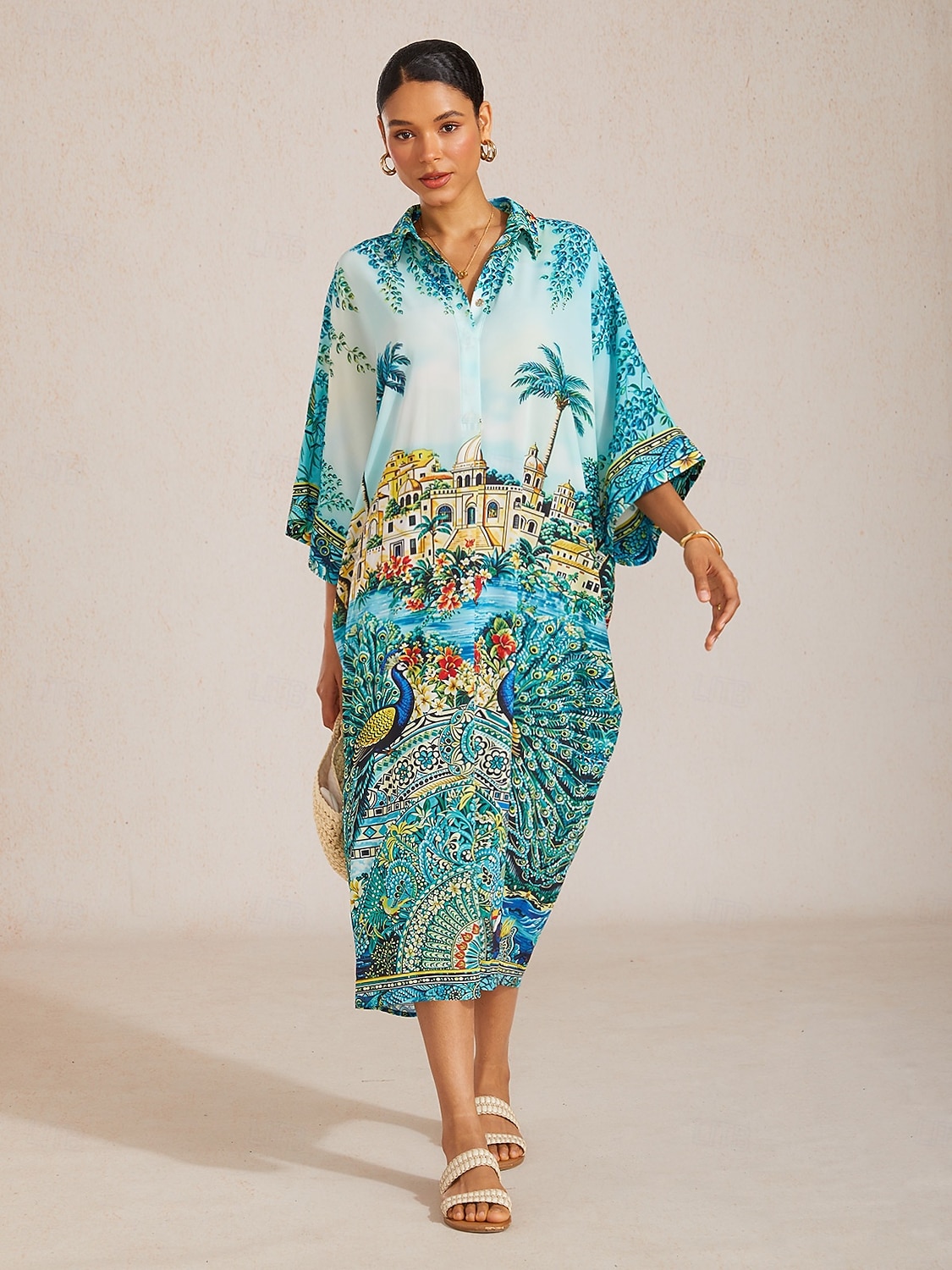 Balearerna blå chiffong kaftan med fladdermusärm 2026 - $102.99 –P1