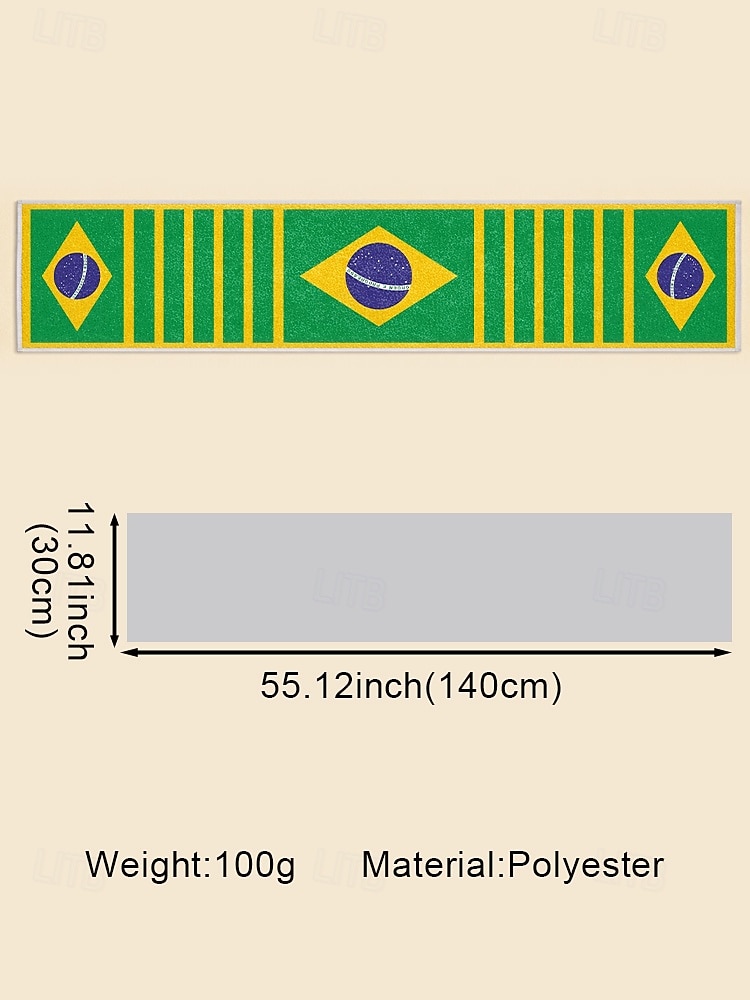 2026年 ブラジル国旗柄のメンズポリエステルタオルスカーフ。サッカーの試合観戦、スタジアムイベント、スポーツ観戦、普段使いに最適な、柔らかいサッカーファン応援スカーフです。  コレクション – $11.99 –P5