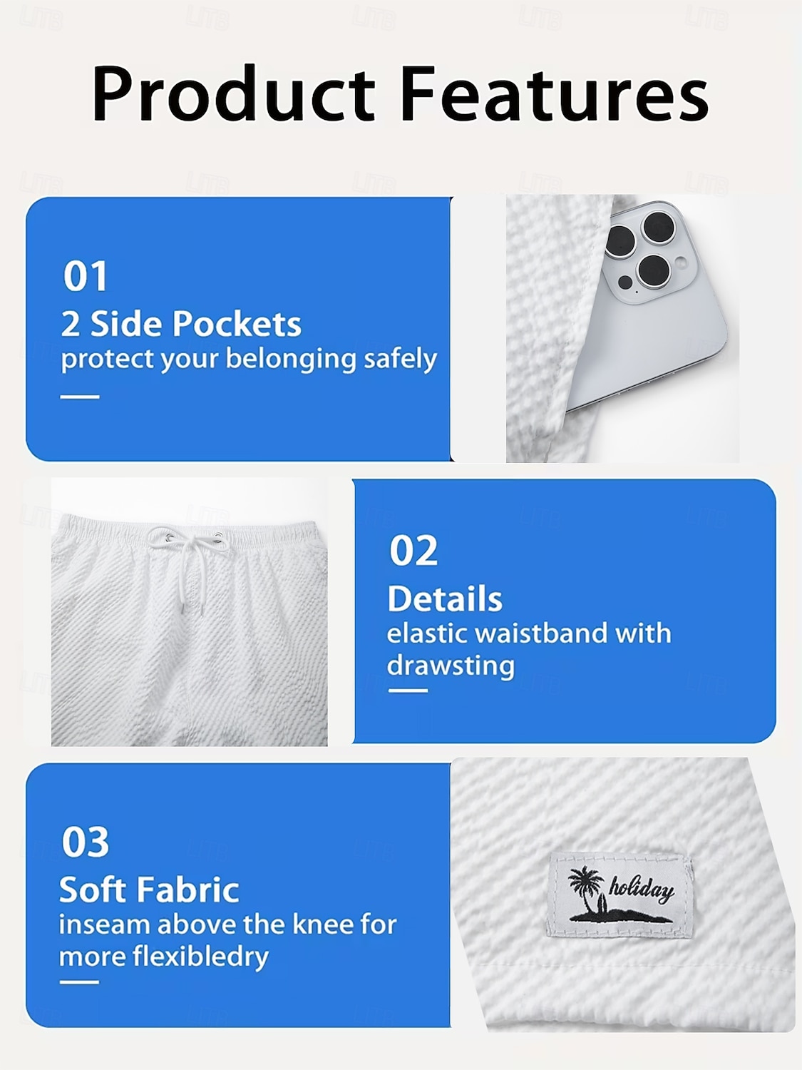 Men's Active Shorts Casual Shorts Athletic Short Textured Shorts Pocket Elastic Waist Plain Solid Color Plain Solid Quick Dry Sports Above Knee Outdoor Beach Gym Sports Sport Black White Micro-elastic 2026 - $18.99 –P3