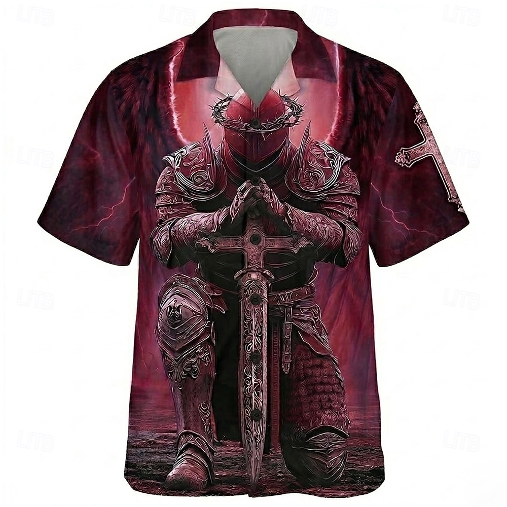 Per uomo Cavalieri Templari Crociati Croce Camicia Camicia con Bottoni Camicia con collo camp Manica Corta Vintage Retrò Abbigliamento casual alla moda Vacanza Estate Primavera Colletto cubano Stampa del 2026 a $25.99 –P3