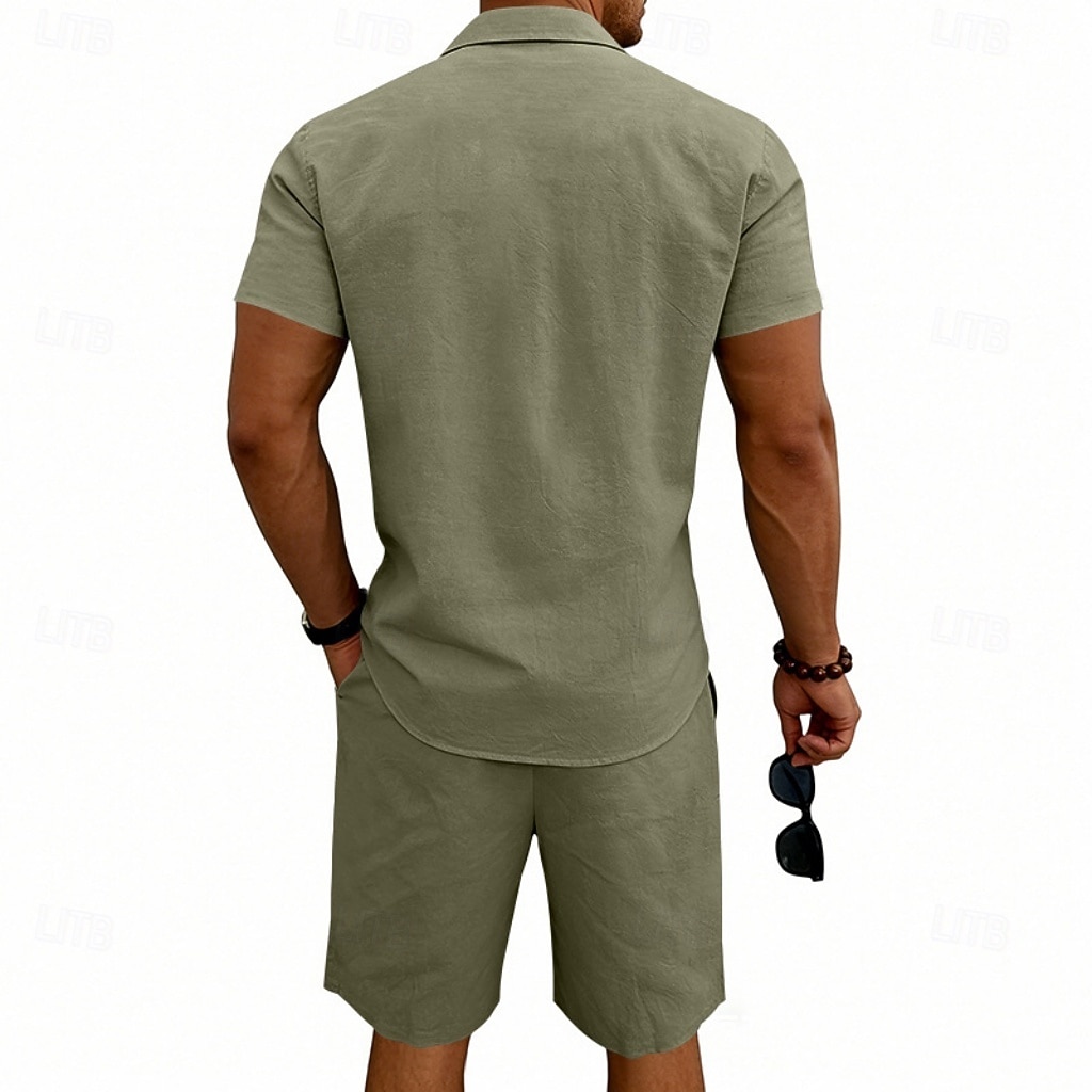 Per uomo Camicia di lino Due pezzi Set Camicia E Shorts Shorts di Lino Shorts da Spiaggia Impostare Semplice Quotidiano All'aperto Vacanza Collo ripiegato Manica Corta Estate Moda Casual Confortevole del 2026 a $32.99 –P17