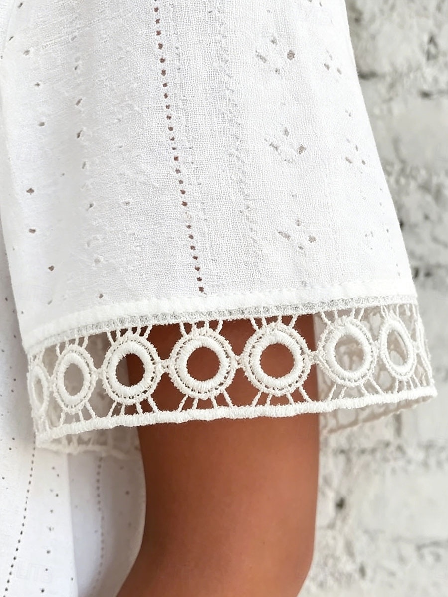 Per donna Top traforato Maglietta traforata Maglietta Testurizzato Elegante Classico Manica Corta Scollo a V Top Regolari Casuale Spiaggia Bianco Giallo Rosa Estate del 2026 a $25.99 –P5