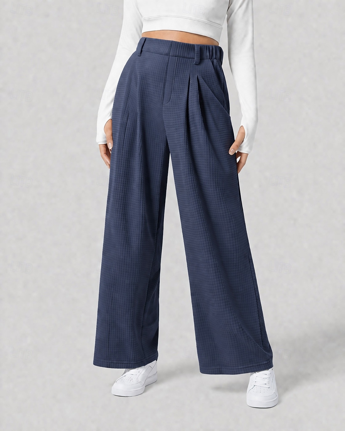 Women's Waffle Wide Leg Chinos Vacation Full Length High Waist Comfort Micro-elastic Daily Blue Depression Green Apricot Black Spring Loose Fit 2026 - $22.99 –P8