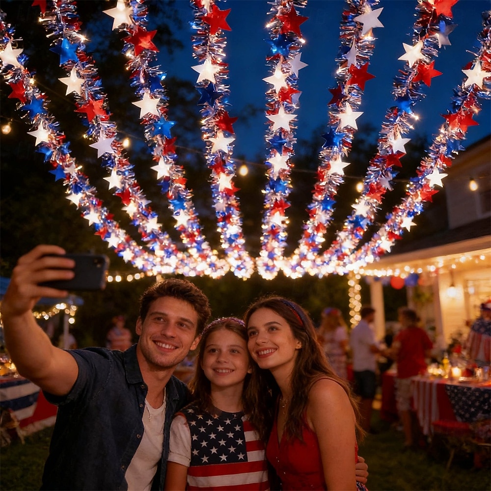 Estrela patriótica de LED de 6,40 polegadas, comemorativa do 250º aniversário dos EUA no Quatro de Julho &Luzes de cordão em formato de bandeira, fita de LED vermelha, branca e azul, alimentadas por de 2026 por $14.49 –P7