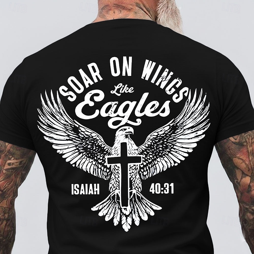Men's Bible Soar On Wings Like Isaiah 40 31 Eagle Cross Christian Religious Faith Motivational T Shirt Graphic Crew Neck Regular Fit Casual Church Designer Clothing Apparel 2026 - $18.99 –P4