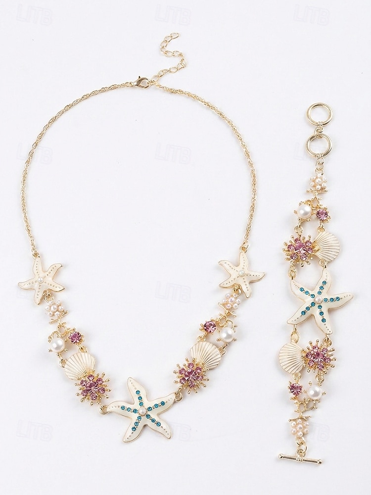 Γυναικείο κολιέ και βραχιόλι με μπλε και άσπρο αστερία από κράμα μποέμ, κοσμήματα διακοπών στην παραλία για ταξίδια, στυλ θέρετρου και καθημερινή casual ένδυση 2026 - $14.99 –P8