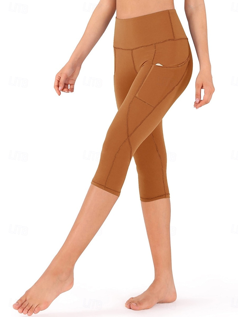 Women's Pilates Pants Yoga Pants Pocket Ruched Butt Lifting High Waist Gym Workout Running Fitness Capri Leggings Solid Color Dark Grey Black Navy Blue Sports Activewear High Elasticity Skinny 2026 - $17.49 –P12