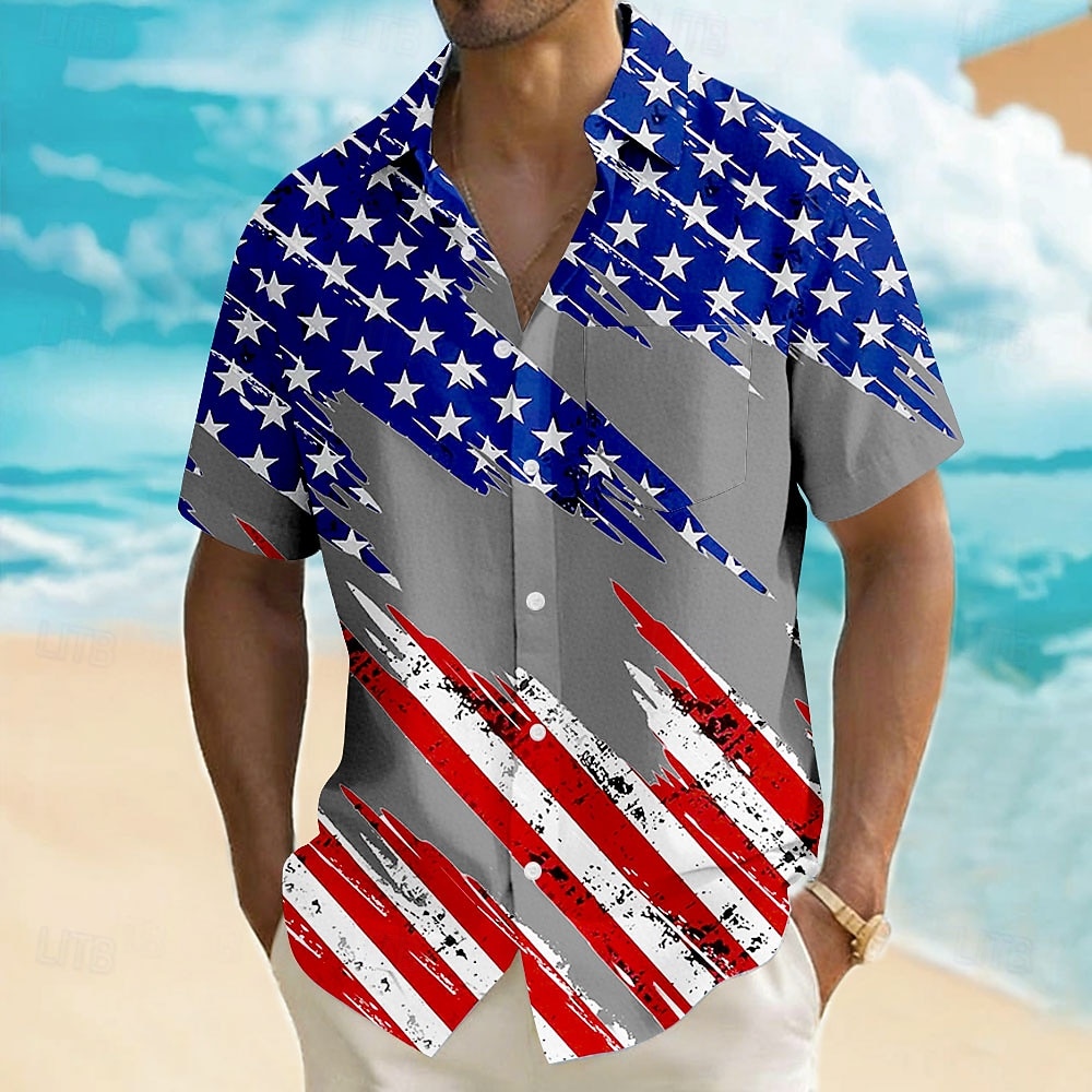 Men's 4th of July U.S. 250th Anniversary American Flag Shirt Summer Shirt Button Up Shirt Short Sleeve Patriotic Outdoor Holiday Summer Spring Turndown 3D Print Front One Pocket Linen Like Shirt Blue 2026 - $25.99 –P4