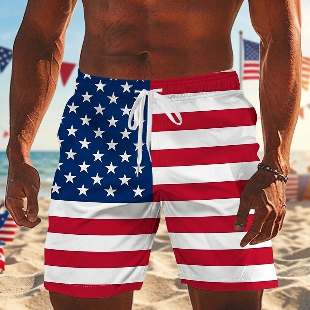 Bañador de bandera americana del 250 aniversario de EE. UU. para hombres trajes de baño pantalones cortos de baño pantalones cortos de media cintura patrióticos vacaciones con bolsillos laterales 2026 - $20.99 –P2