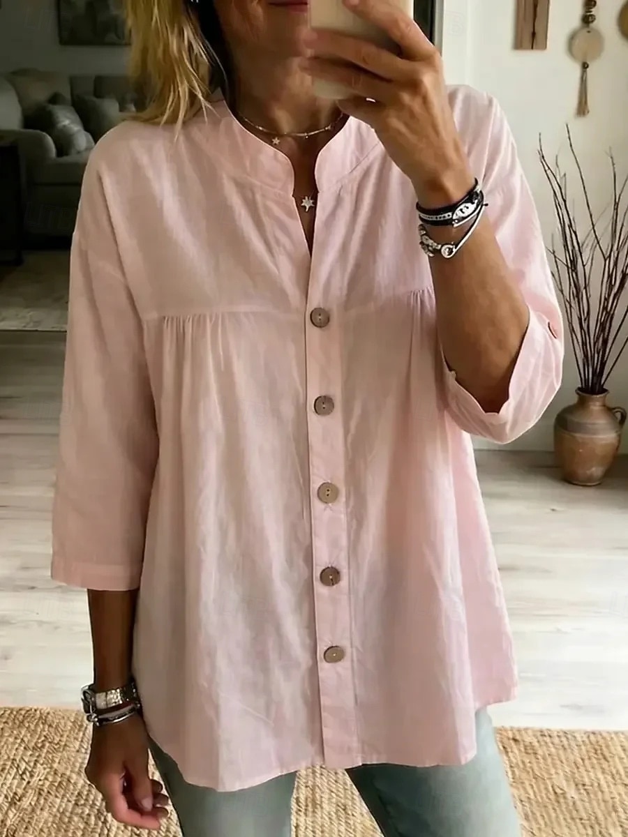 Damen Bluse Einfarbig Täglich Stilvoll Basic Dreiviertelarm V Ausschnitt Normale Oberteile Lässig Täglich Blau Schwarz Weiß Rosa Grün Sommer Frühling 2026 - $29.99 –P8