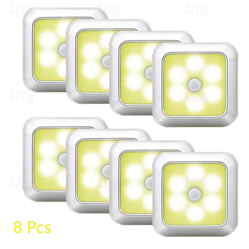 8 Pcs Smart Motion Sensor Night Lights, 6 LEDs, Magnetic Clip-On, No Wiring Needed, ABS LED Lamps for Indoor Use – Bedroom, Hallway, Staircase, Entryway, Cabinet, Kitchen, 8x8cm, AAA Battery Powered 2026 - $89.99 –P8