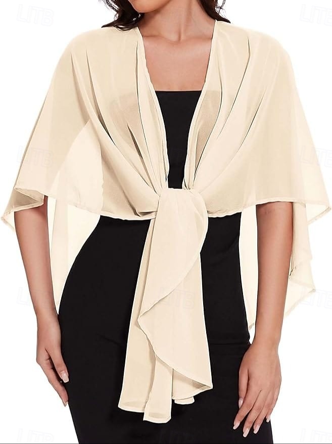 Sjalar Bolero Mammas Wraps Bridal's Wraps Bröllopsgästs wraps Elegant damer Formell Stil Ärmlös Chiffong Brudsjalar Med Ren Färg Till Dagligen Vår & sommar 2026 - $34.99 –P2