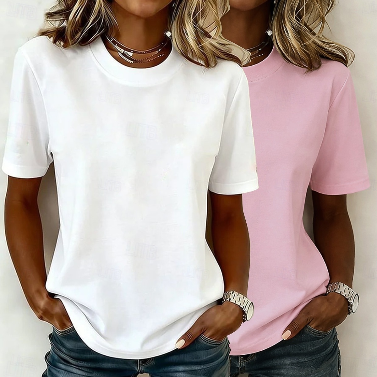Kvinners 100% bomull T-skjorte basic klassisk moderne kortermet rund hals vanlige topper casual daglig utgang svart/rød hvit+rosa hvit/svart grønn/blå hvit+orange sommer vår 2026 - $10.49 –P11