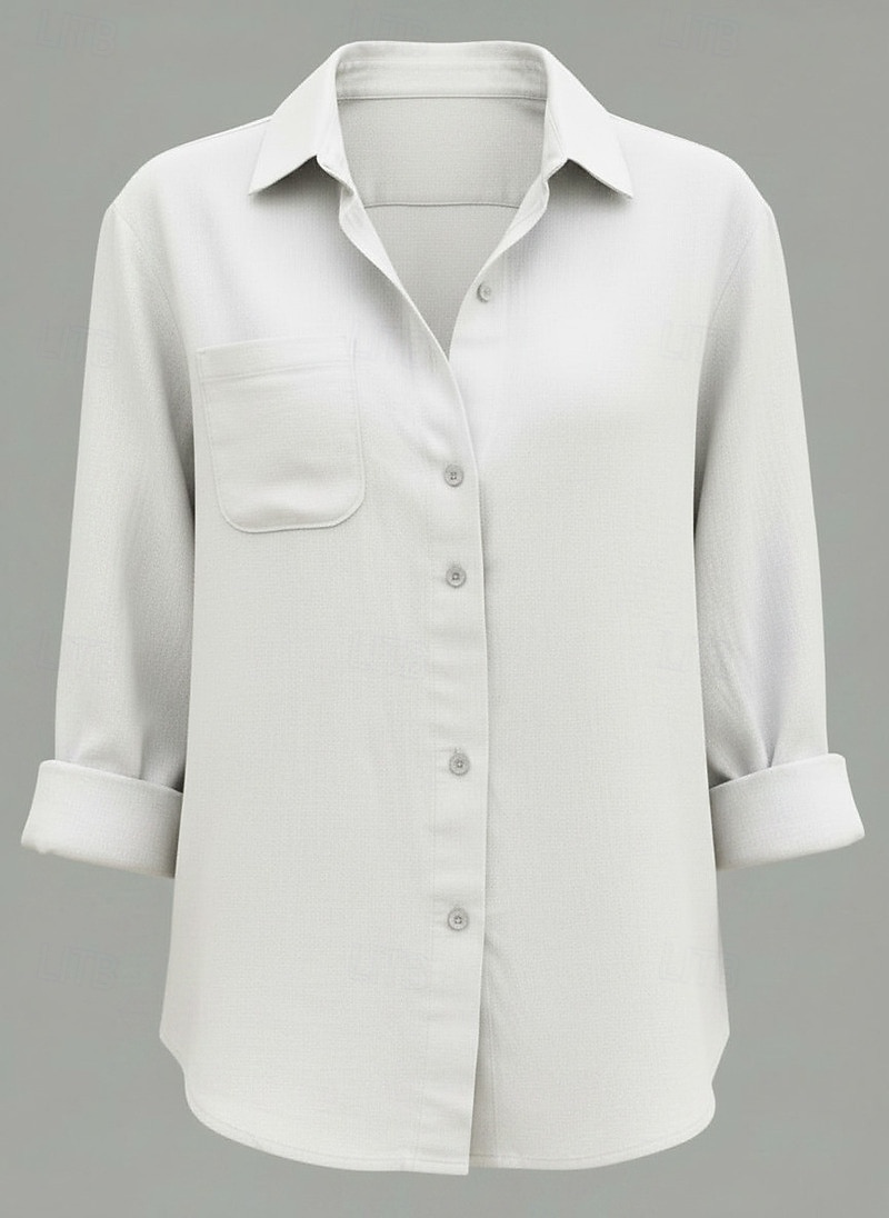 Per donna Camicie di cotone e lino Tasca Bottoni Tinta unica Vintage Elegante Essenziale Manica Lunga Colletto a Camicia Top Regolari Quotidiano Bianco Rosa Azzurro cielo Albicocca Estate Primavera del 2026 a $25.99 –P6