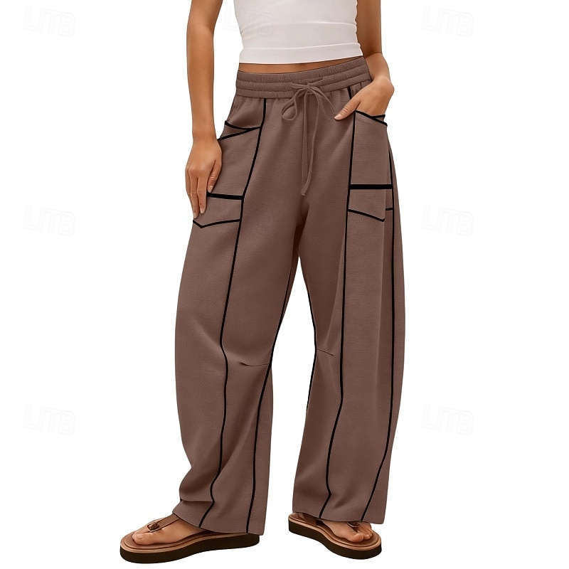 Mujer Pantalones de lino y algodón Pantalones Pantalones casuales Pantalones de verano Vacaciones Moda Ropa de calle Longitud total Alta cintura Retazos Bolsillo Cintura elástica Comodidad Cómodo 2026 - $26.99 –P2