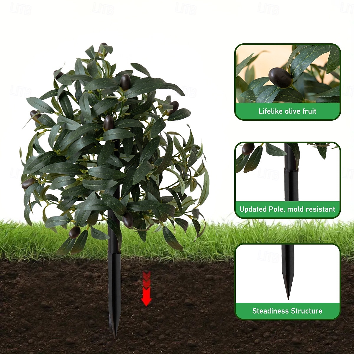 Umělá olivovník, 20palcová topiary z umělé olivy s kolíkem do země, realistická dekorace do interiéru/venkovního domu, skandinávský styl zelené dekorace 2026 - $26.99 –P7