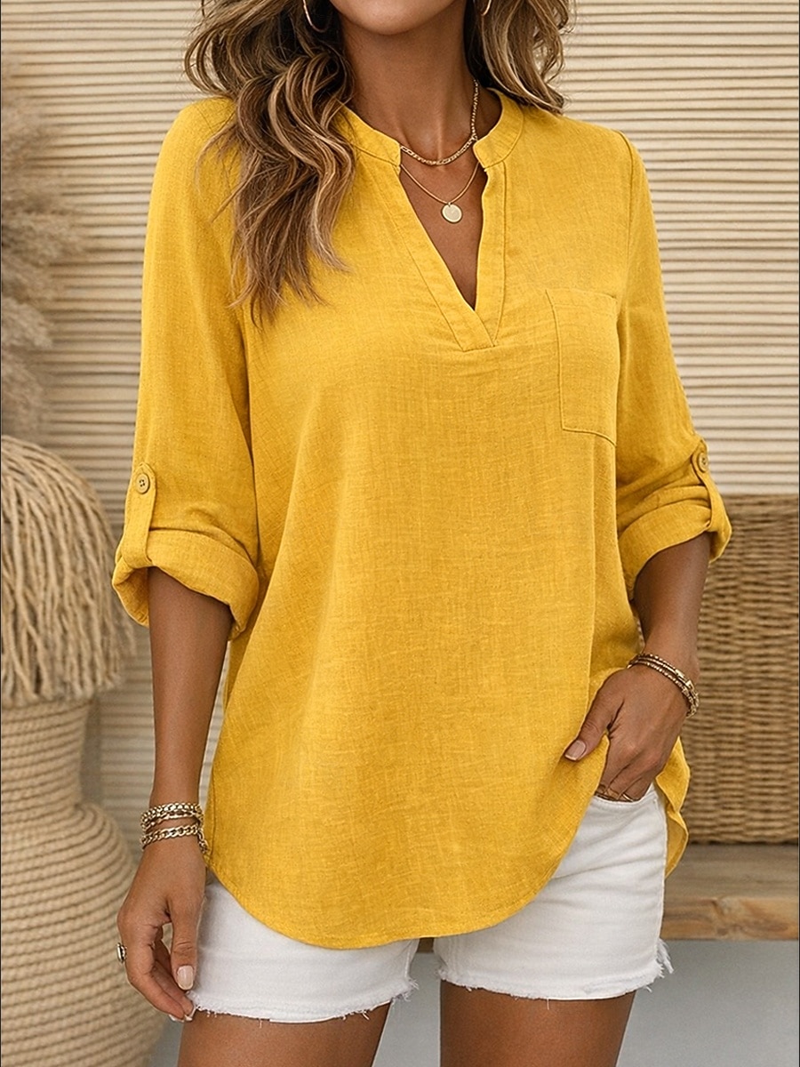 Női Pamut vászon ingek Nyári felsők Blúz Öltözetes felsők Fodrozott Kollázs Zseb Tömör szín Sima Elegáns Szüret hölgyek Háromnegyedes V-alakú Állógallér Hosszú felsők Hétköznapi Napi Munka Medence 2026 - $27.99 –P2