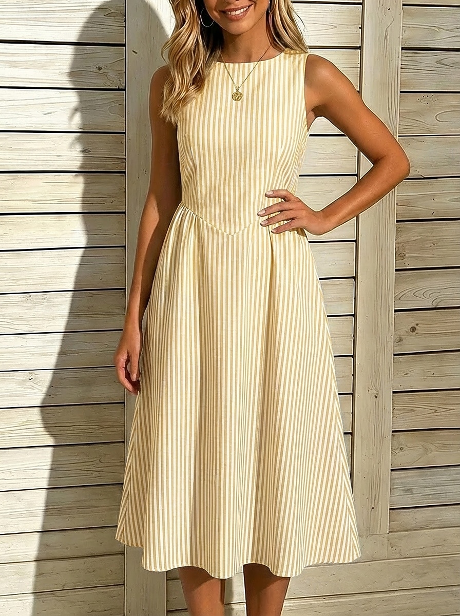 Femmes Robe Midi Robe Décontractée robe rayée Robe trapèze Élégant Mode Quotidien Vacances Coupe régulière Rayé Sans manches Col ras du cou Bleu Noir Jaune Rose rouge Été Printemps de 2026 ? $26.99 –P3